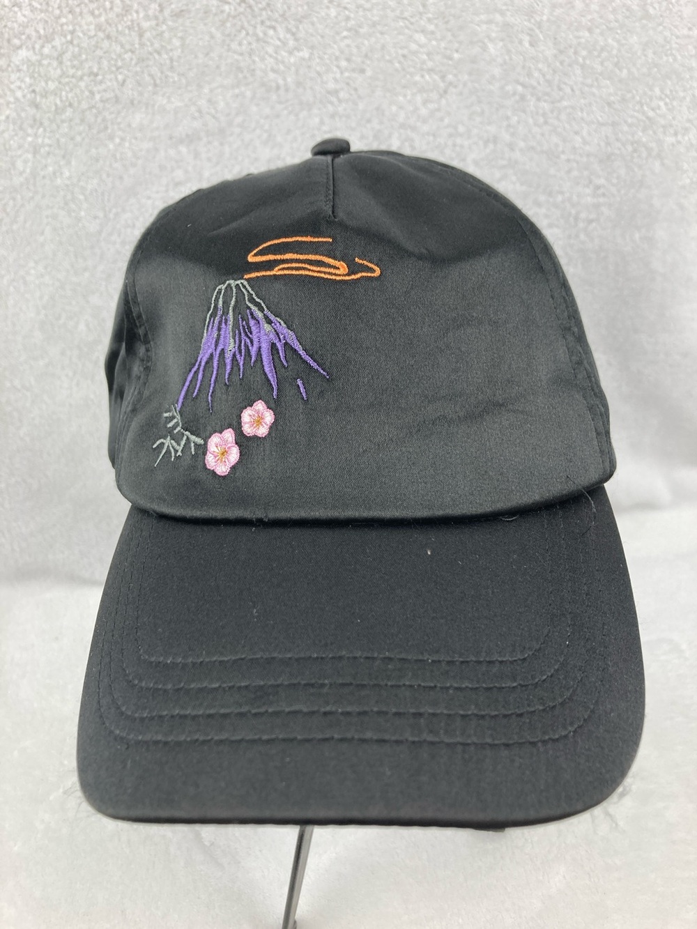 Urban Outfitters Black Satin Volcano Floral Embroidered Cap OS